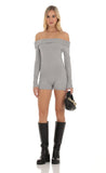 Knit Off Shoulder Romper in Grey