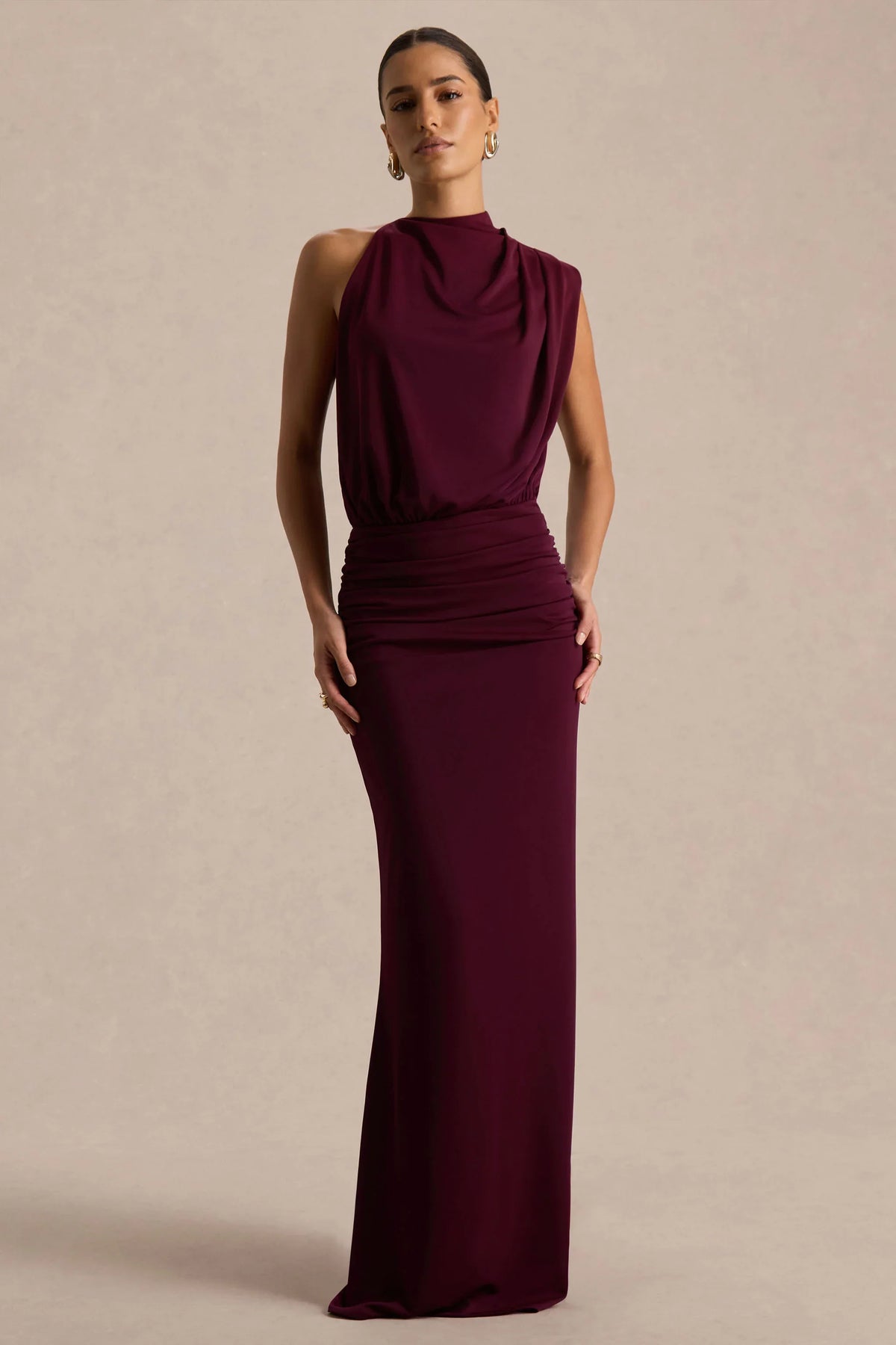 Umaira Burgundy High Neck Maxi Dress
