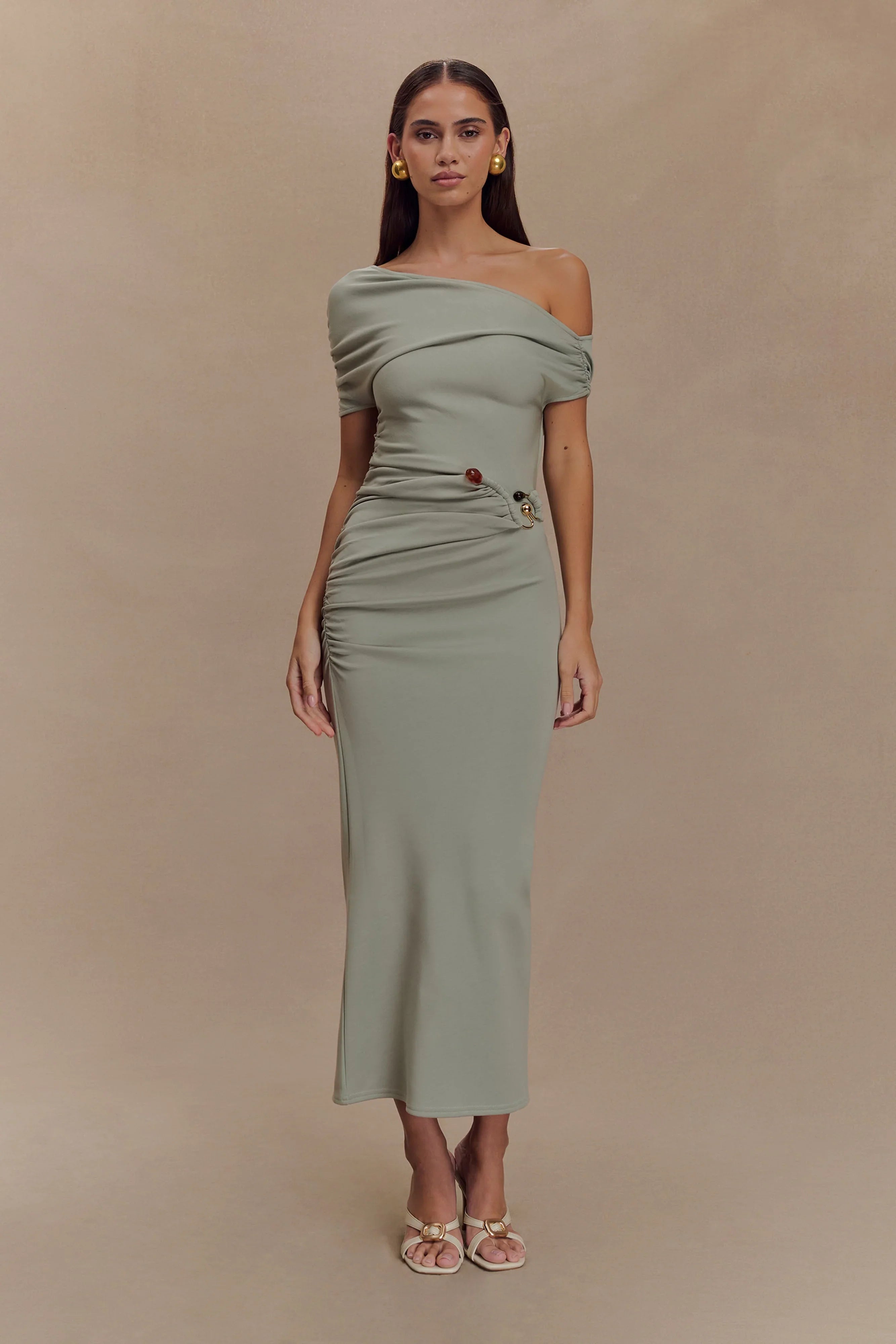 Kendra Scuba Jersey Midi Dress With Hardware Sage