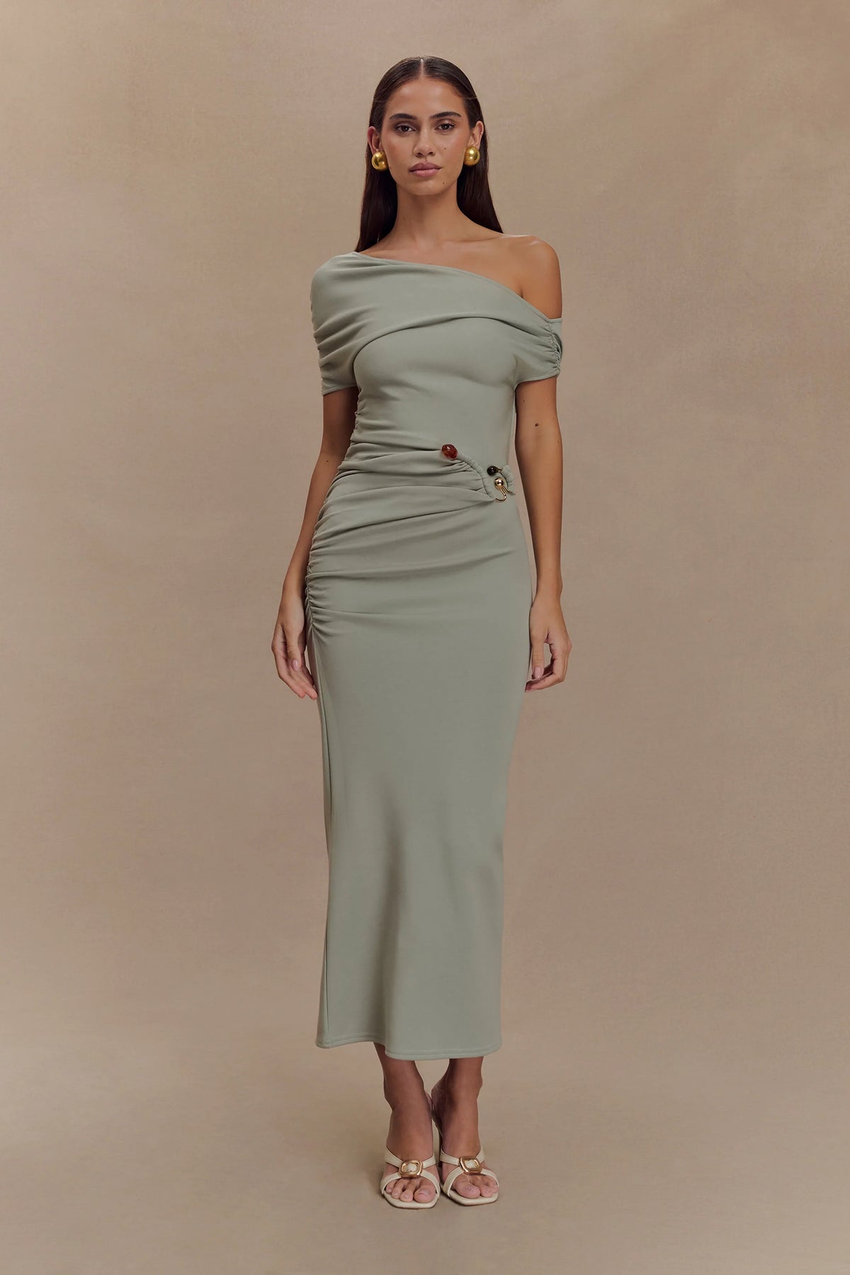 Kendra Scuba Jersey Midi Dress With Hardware Sage