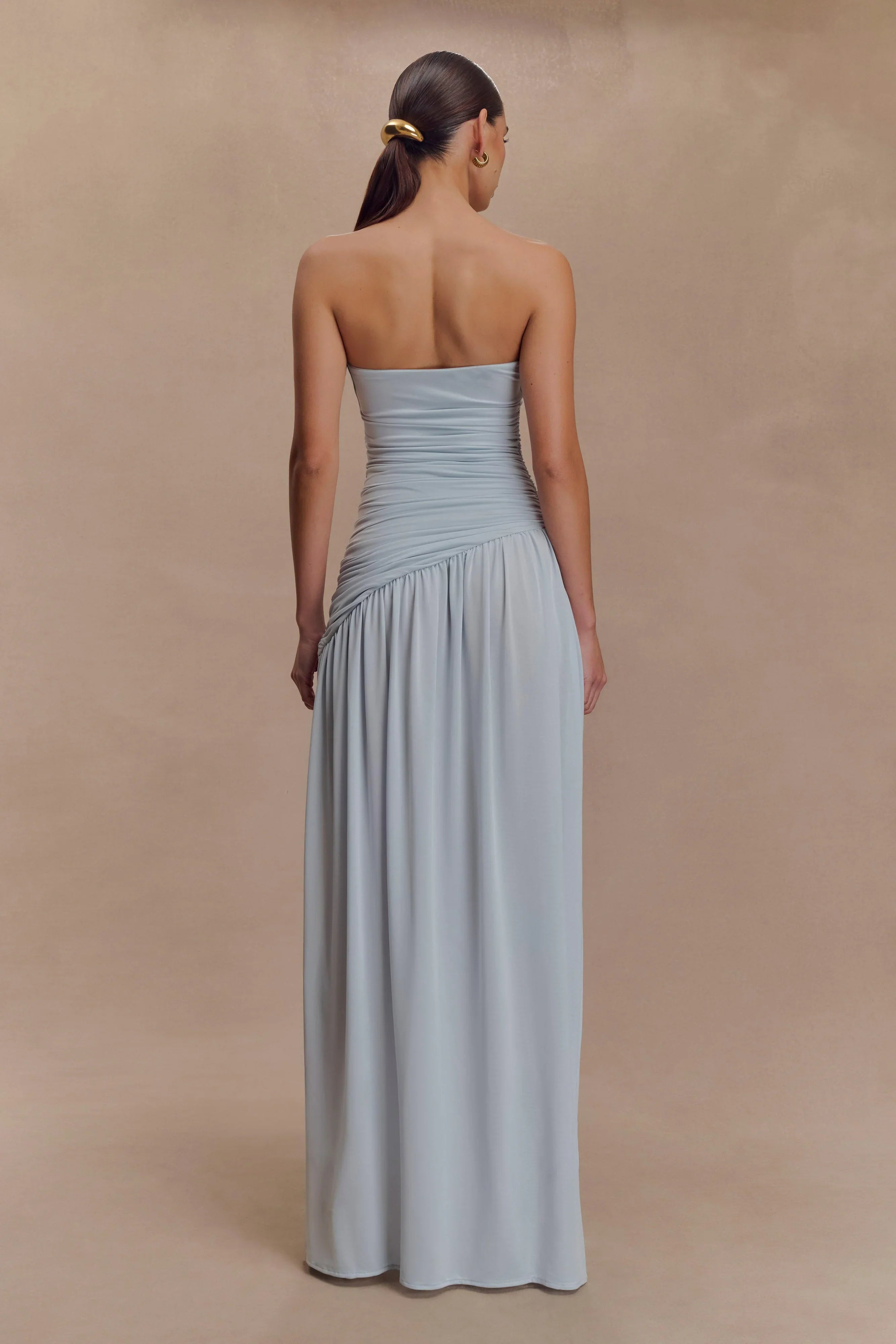 Bex Strapless Slinky Maxi Dress With Split Pale Blue