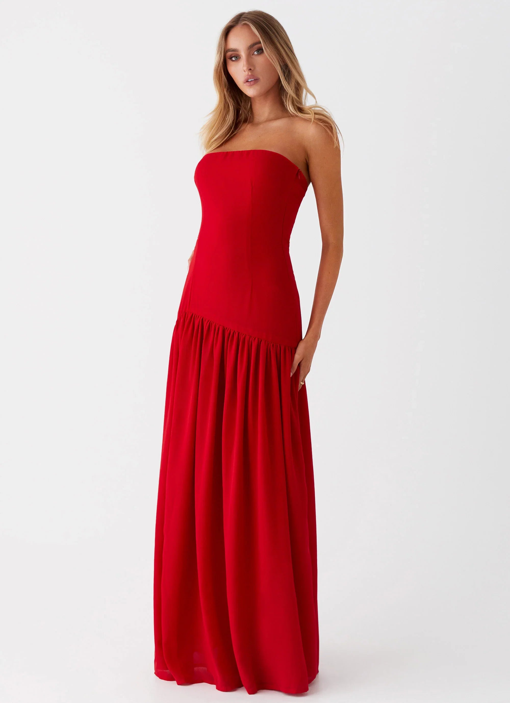 Eden Strapless Maxi Dress Red