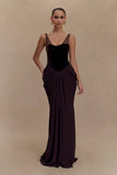 Roxanne Velvet Corset Maxi Dress Cacao Brown
