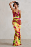 Phantasy Lime Print Asymmetric Neckline Cowl Maxi Dress