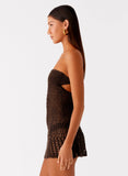 Kaiane Strapless Crochet Mini Dress Chocolate