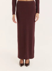 Chocolate Knitted Embellished Maxi Skirt