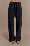 Perrie Mid Rise Straight Leg Tie Jeans Washed Black