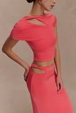 Haven Slinky Twist Midi Skirt Coral