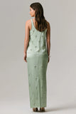 Lena Mint Satin Embellished Maxi Skirt