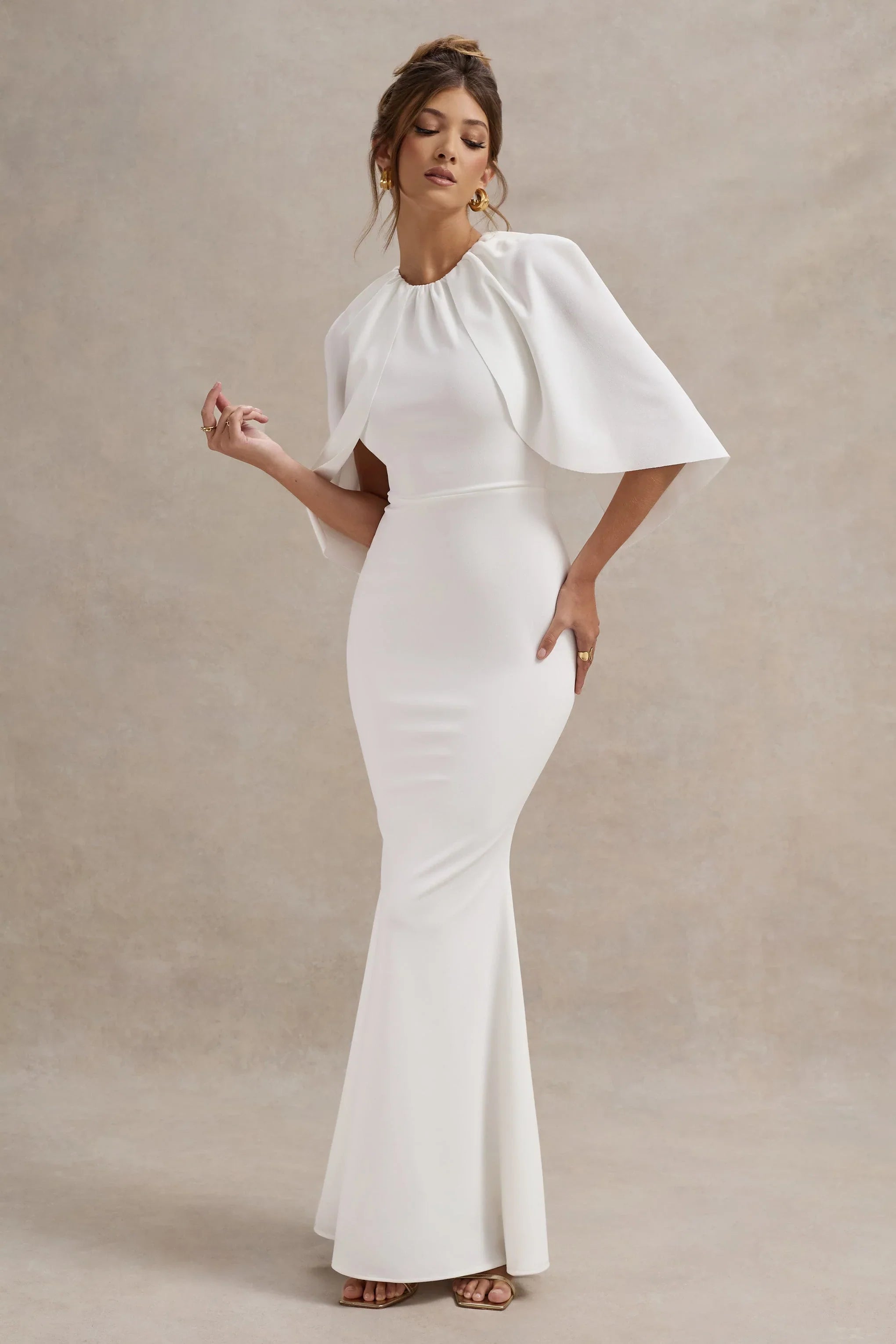 Kianne White Draped Short Sleeve Maxi Dress