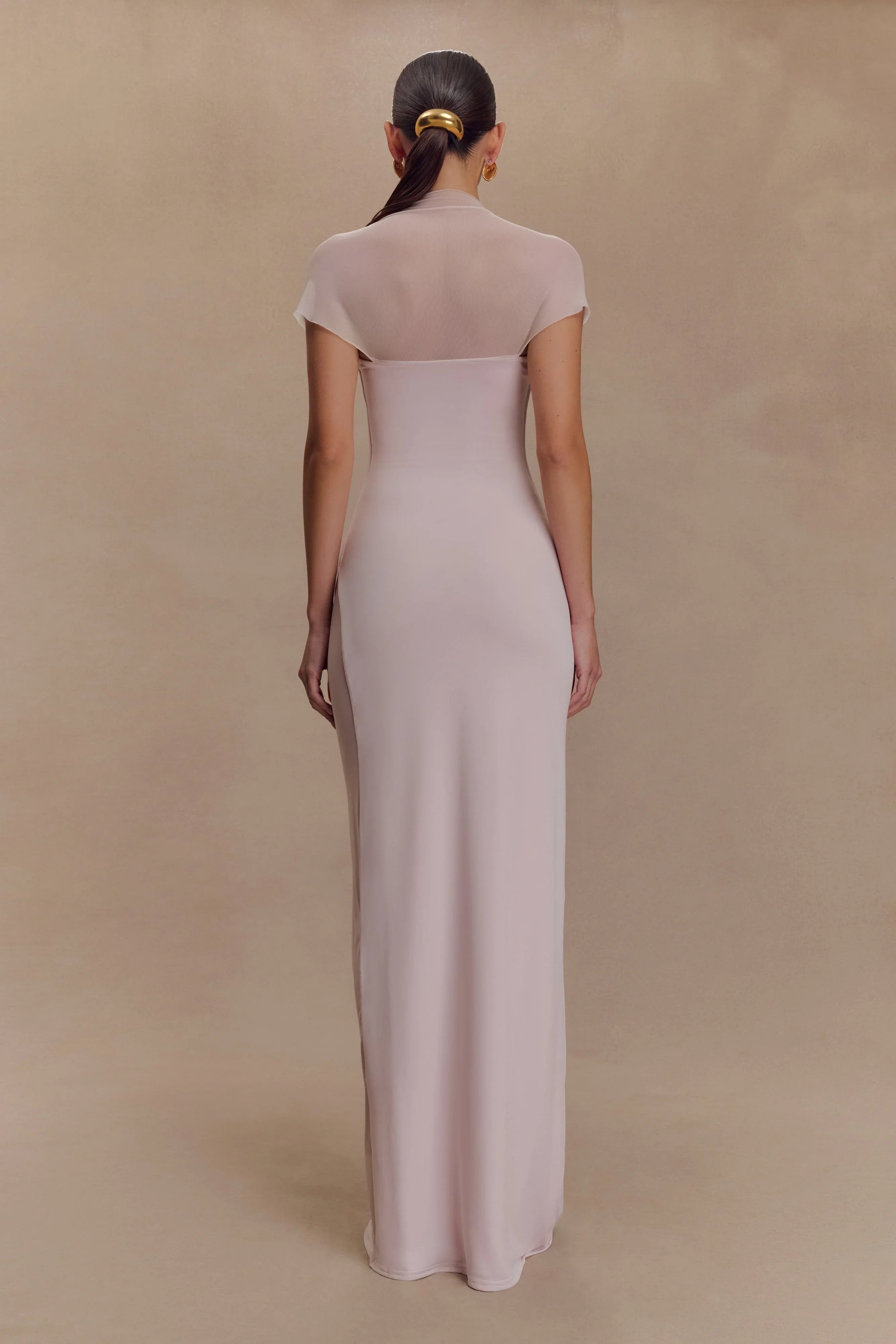 Wyatt Slinky And Mesh Maxi Dress Pale Pink