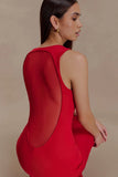 Marlon Crepe And Mesh Maxi Dress Cherry Red
