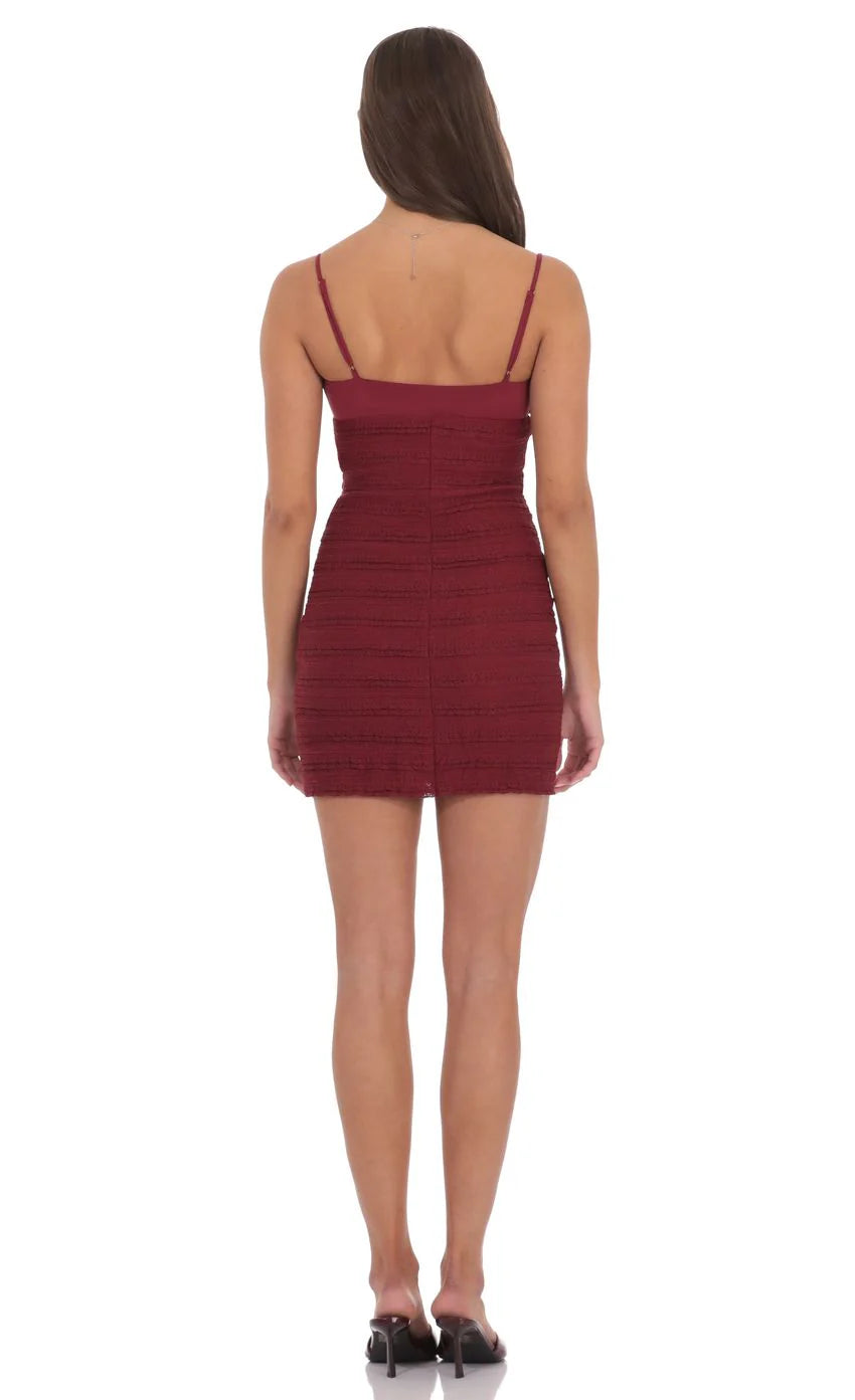 Crinkle Bodycon Dress in Burgundy
