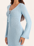 Blue Knitted Tie Front Maxi Dress