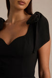 Hestia Black Sweetheart Neck Mini Dress With Bow Sleeves