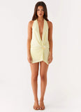 Eleanora Plunge Mini Dress Yellow