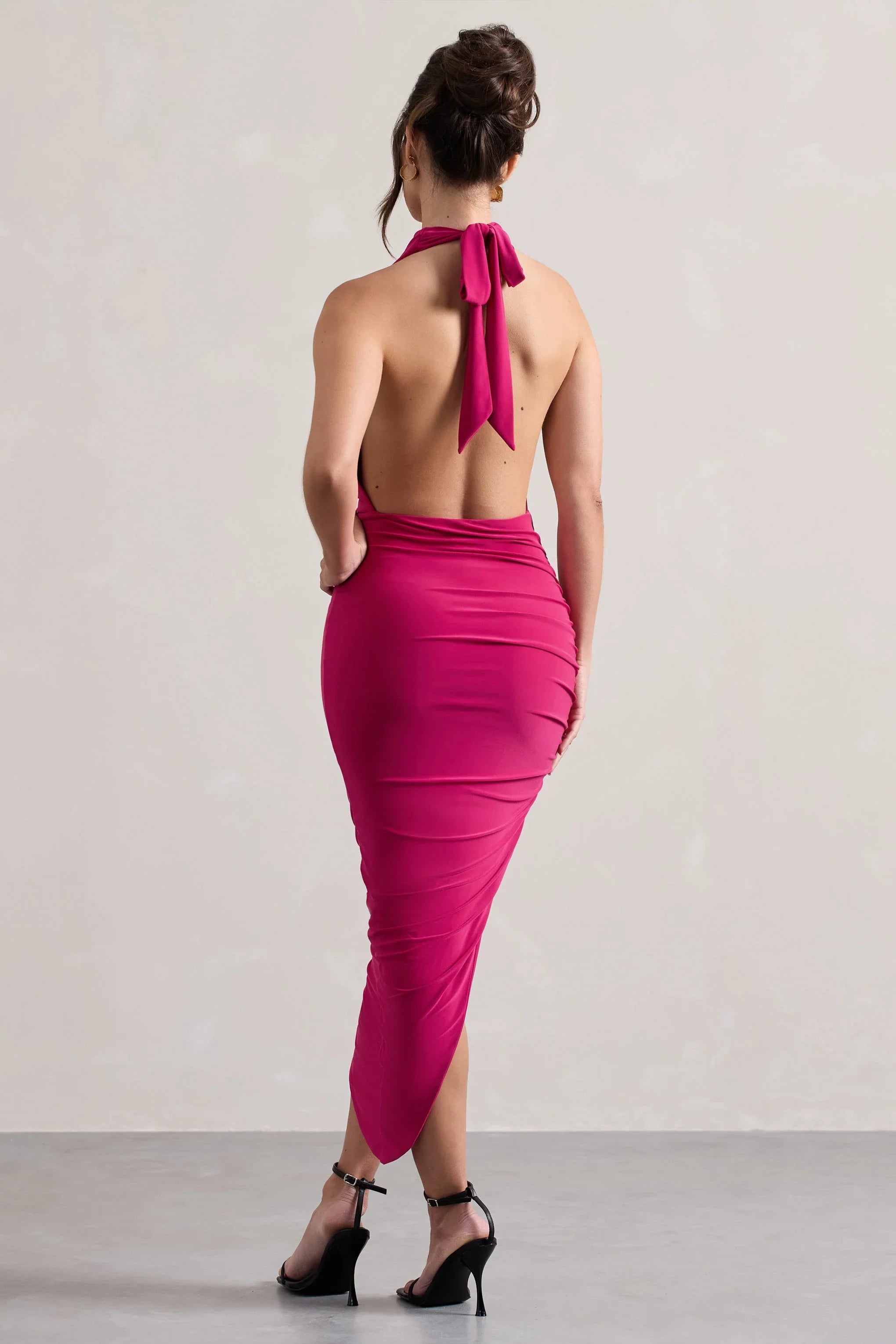 Hayley Hot Pink Cowl Neck Asymmetric Maxi Dress
