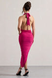 Hayley Hot Pink Cowl Neck Asymmetric Maxi Dress