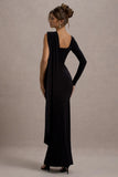 Ashini Black One Sleeve Maxi Dress With Cape