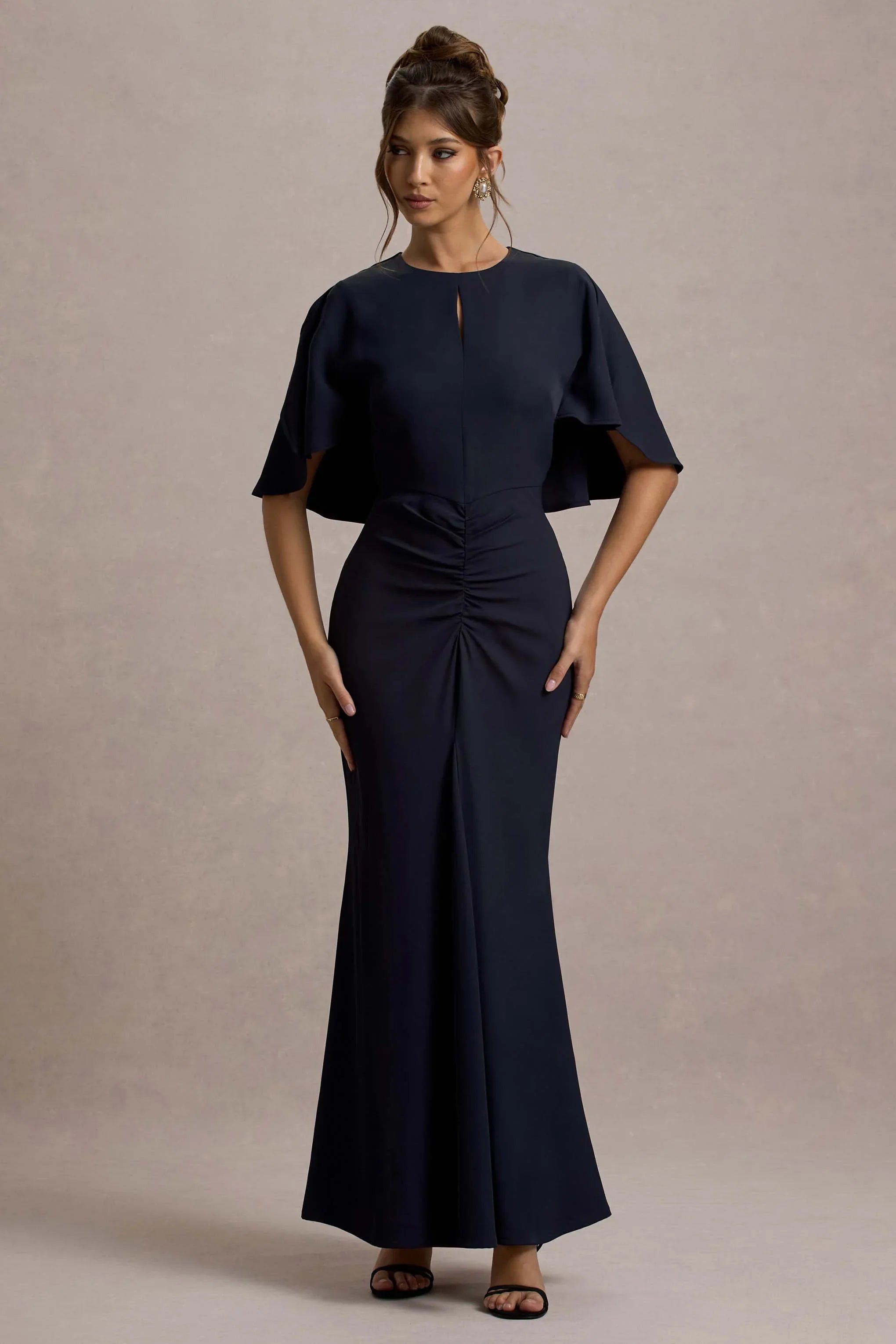 Allison Navy High Neck Maxi Dress With Cape