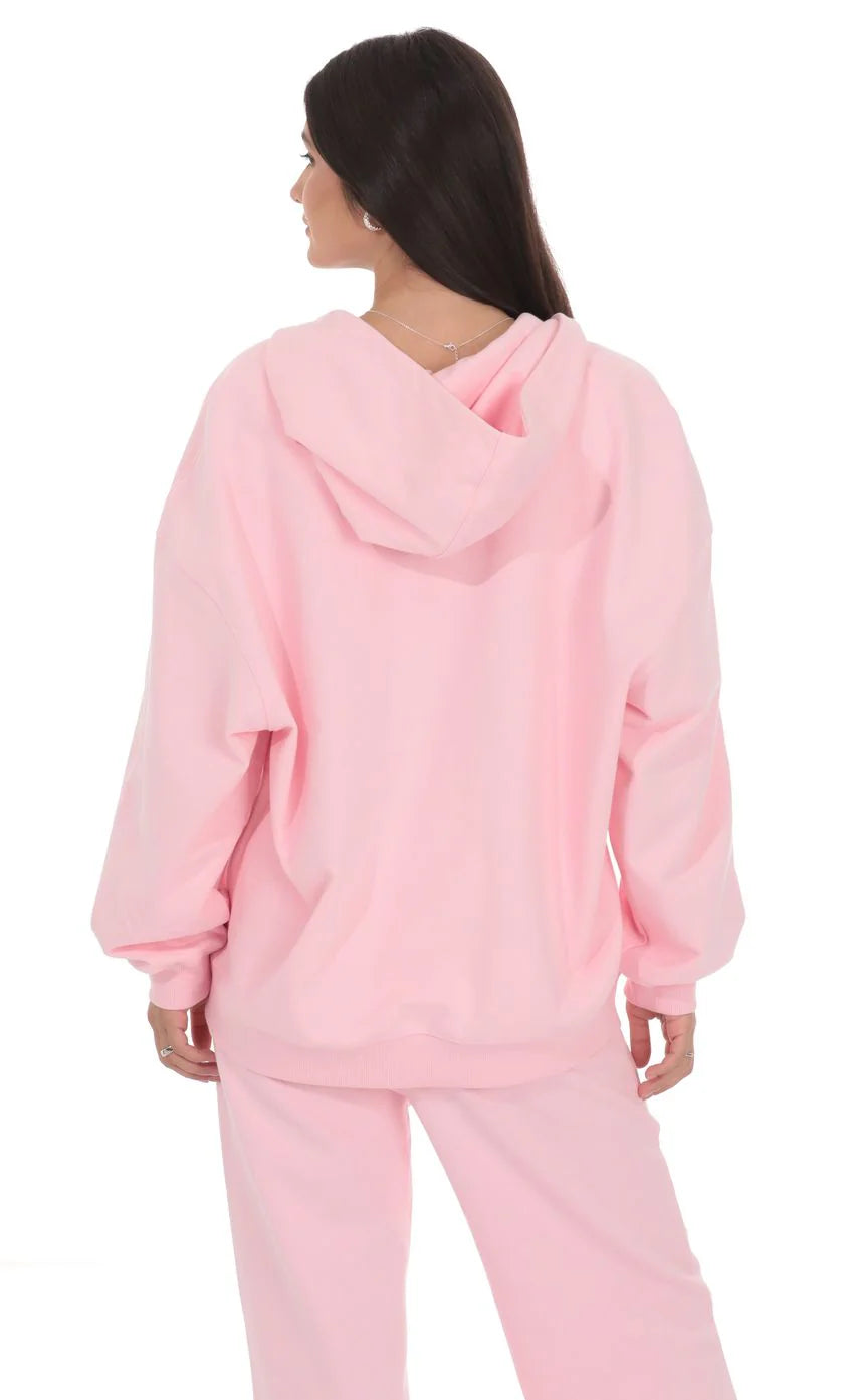 Oversize Zip Up Hoodie in Pink
