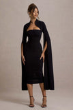Linden Black Bodycon Cape Sleeve Midi Dress