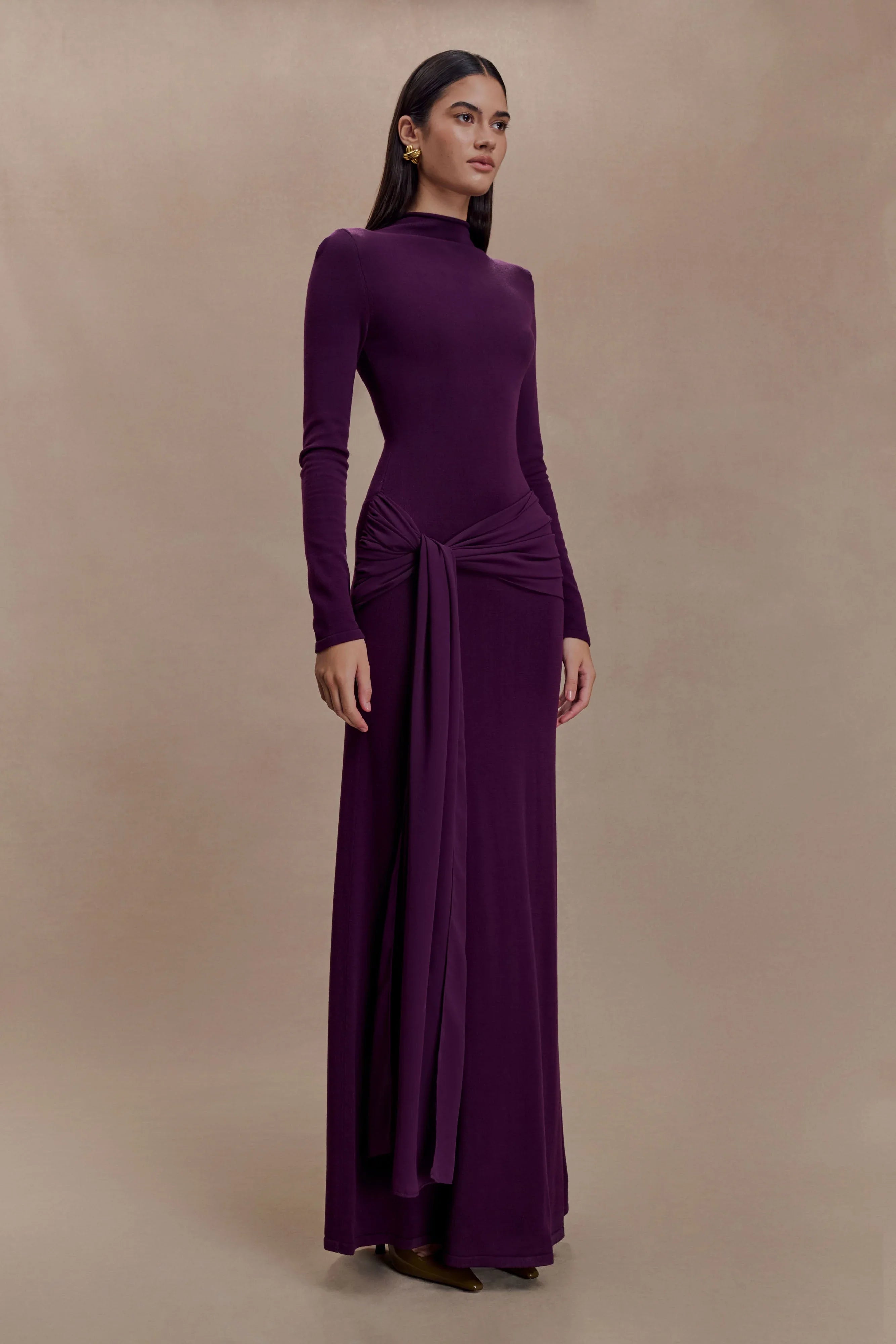 Grayson Knit Chiffon Maxi Dress Plum