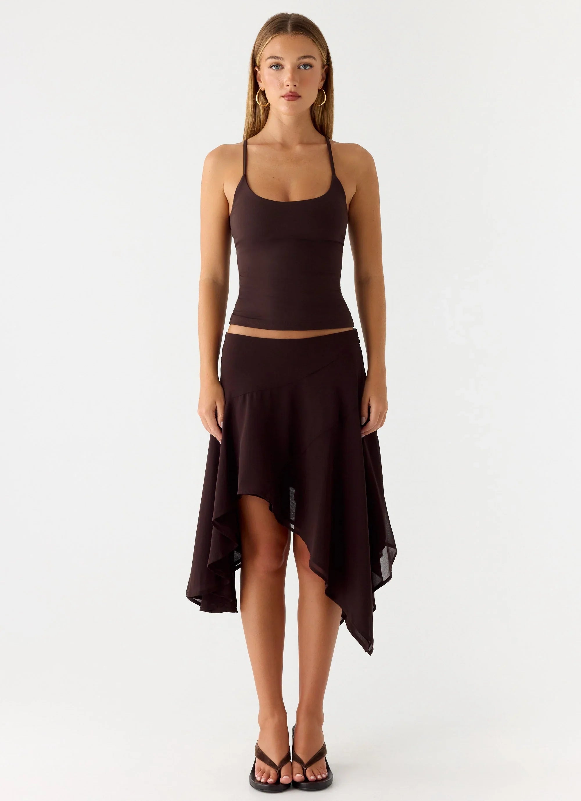 Kia Low Rise Asymmetrical Midi Skirt Chocolate