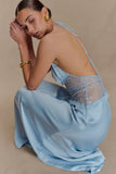 Dinah Lace And Satin Maxi Dress Cornflower Blue