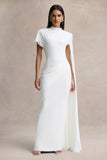 Tropic White High Neck Maxi With Long Cape Sleeve