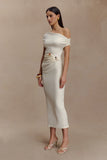 Kendra Scuba Jersey Midi Dress With Hardware Ivory