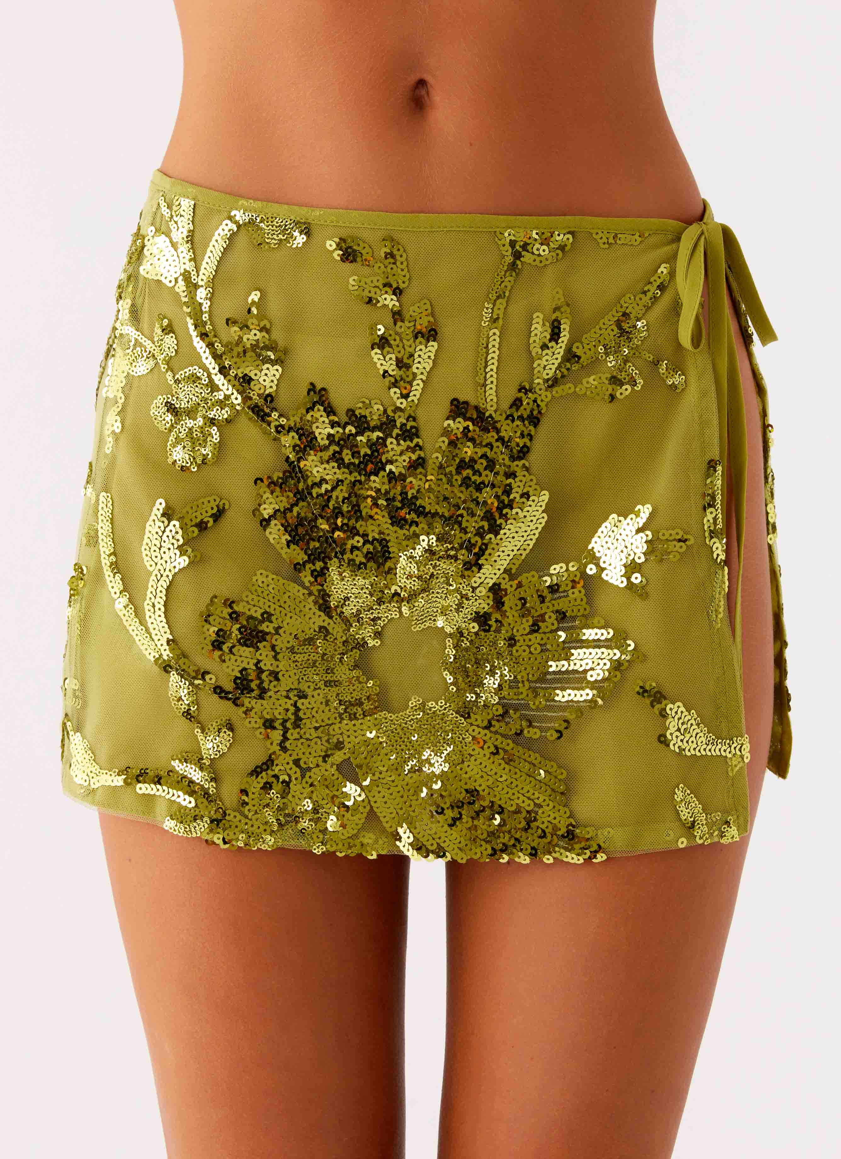 Cancun Sequin Mini Skirt Lime