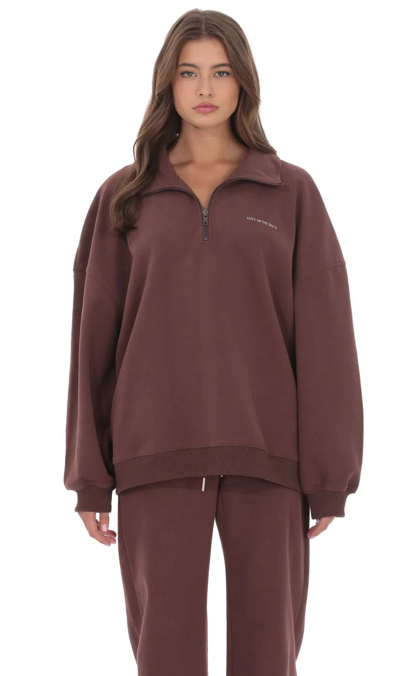 Quarter Zip Up Jumper in Brown