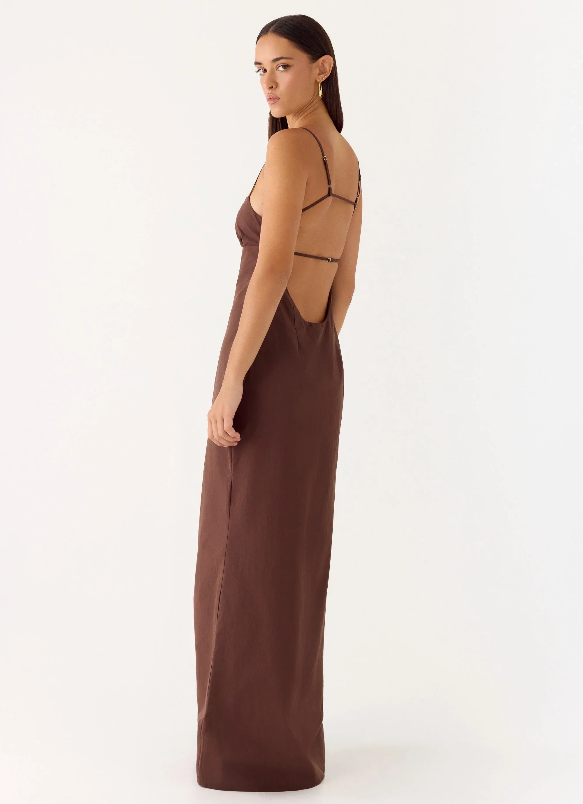 Off The Table Linen Maxi Dress Chocolate