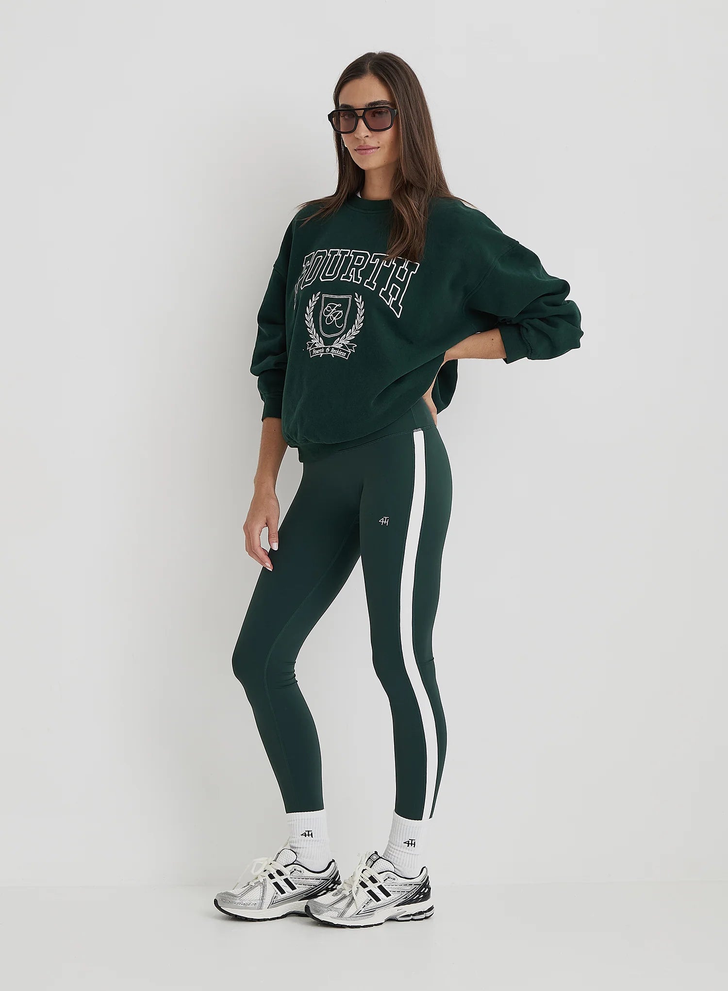 Green 4th Branded Contrast Stripe Legging