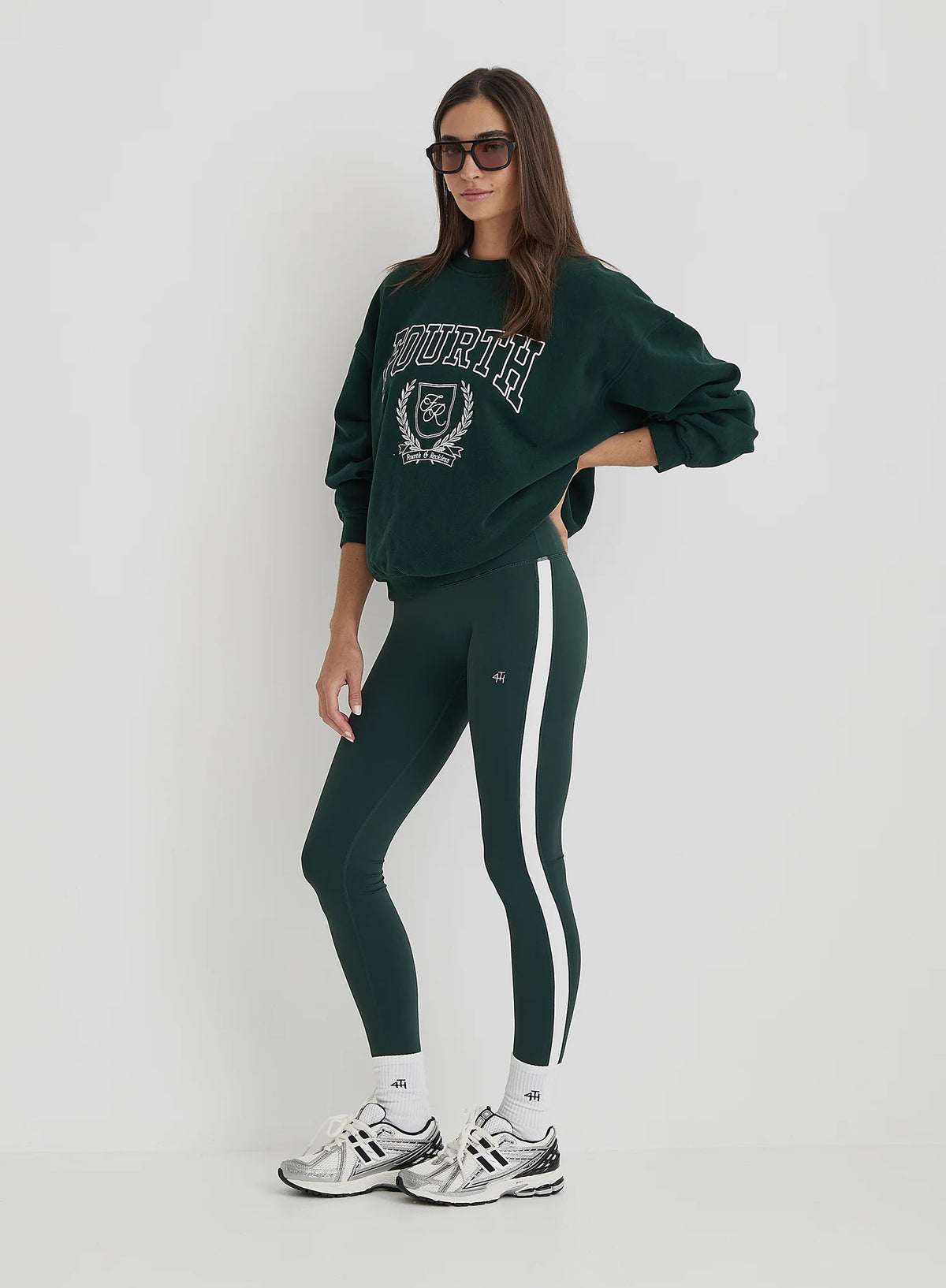 Green 4th Branded Contrast Stripe Legging