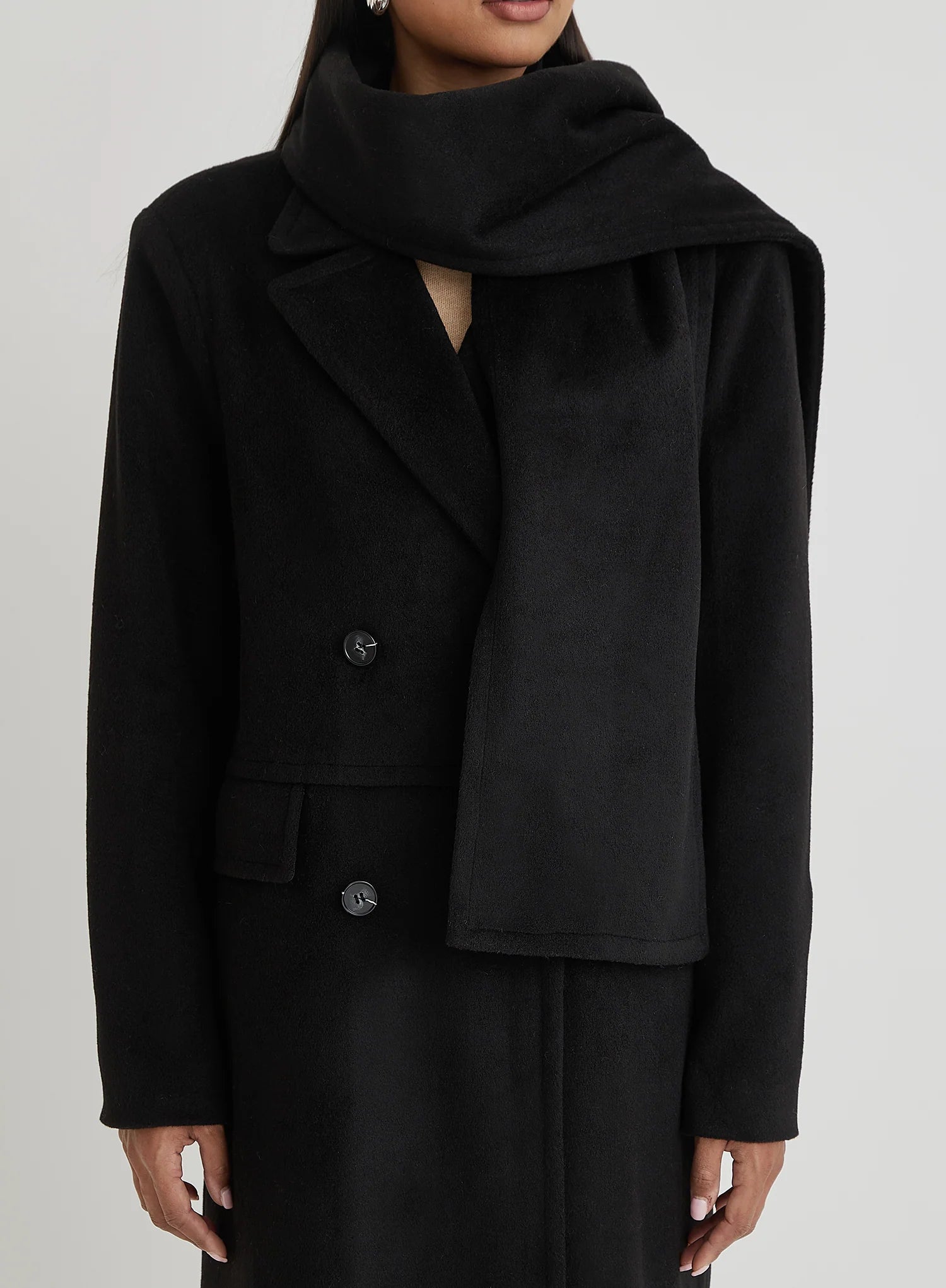 Black Tailored Oversized Maxi Coat With Scarf Melia
