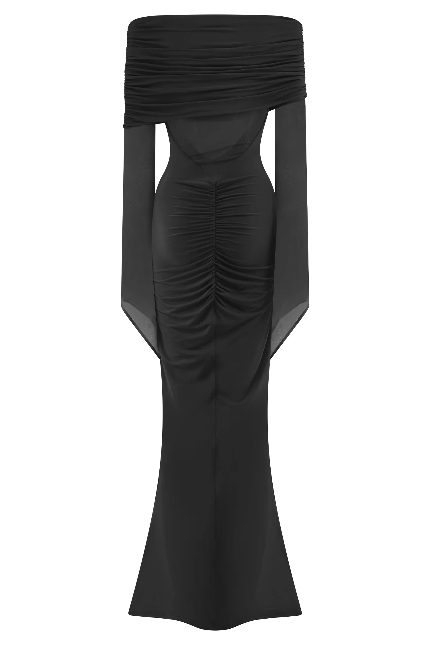 Kaitlin One Shoulder Slinky And Mesh Maxi Dress Black