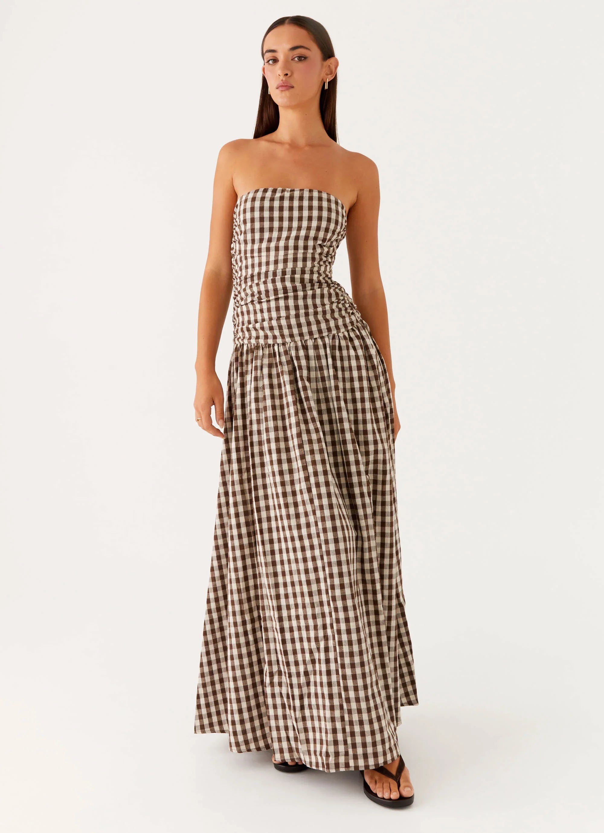 Carmel Maxi Dress Brown Gingham