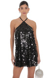 Circle Sequin Halter Shift Dress in Black