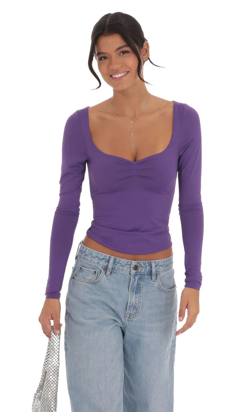 Fitted Long Sleeve Top in Purple