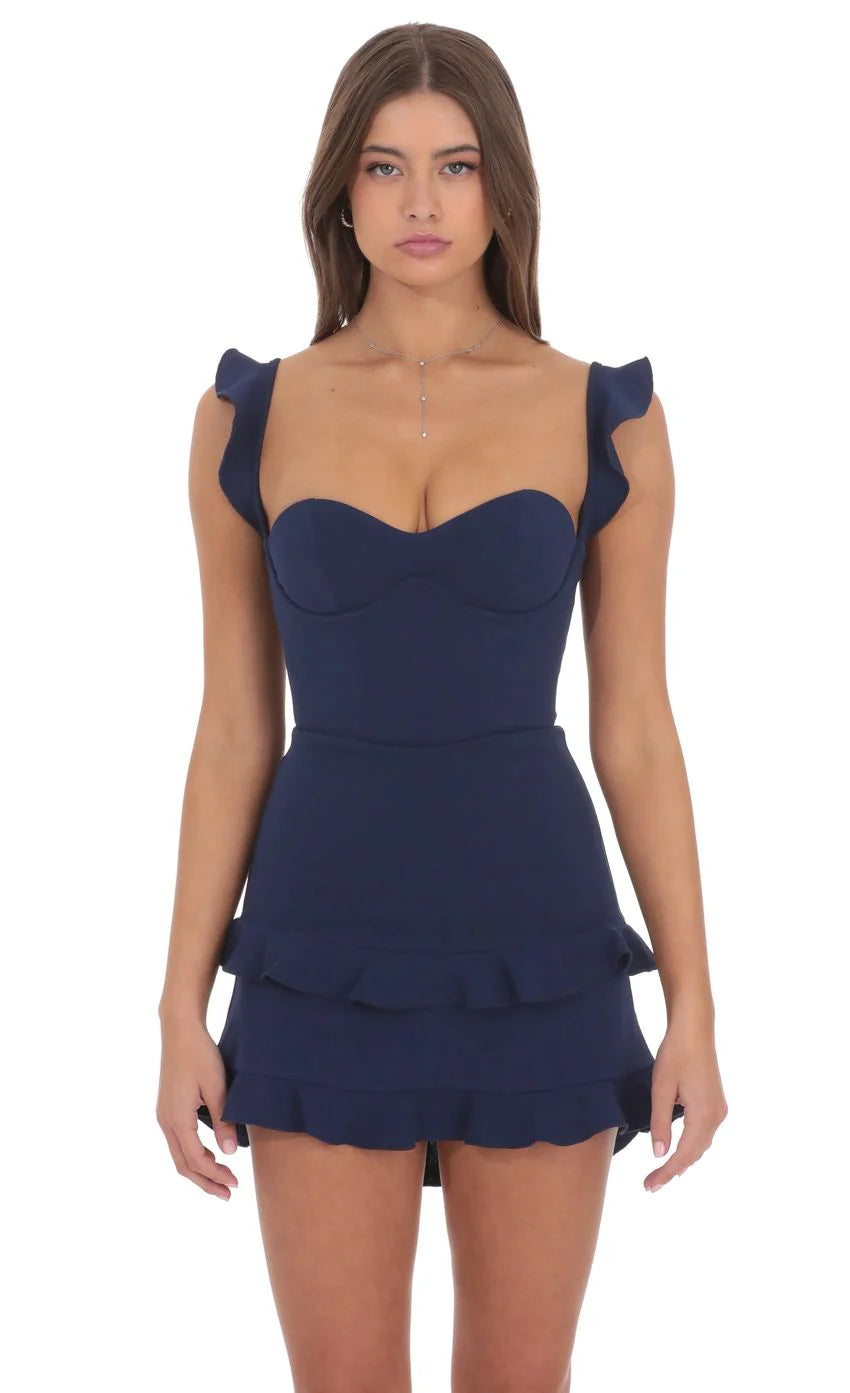 Ruffle Bodycon Dress in Navy