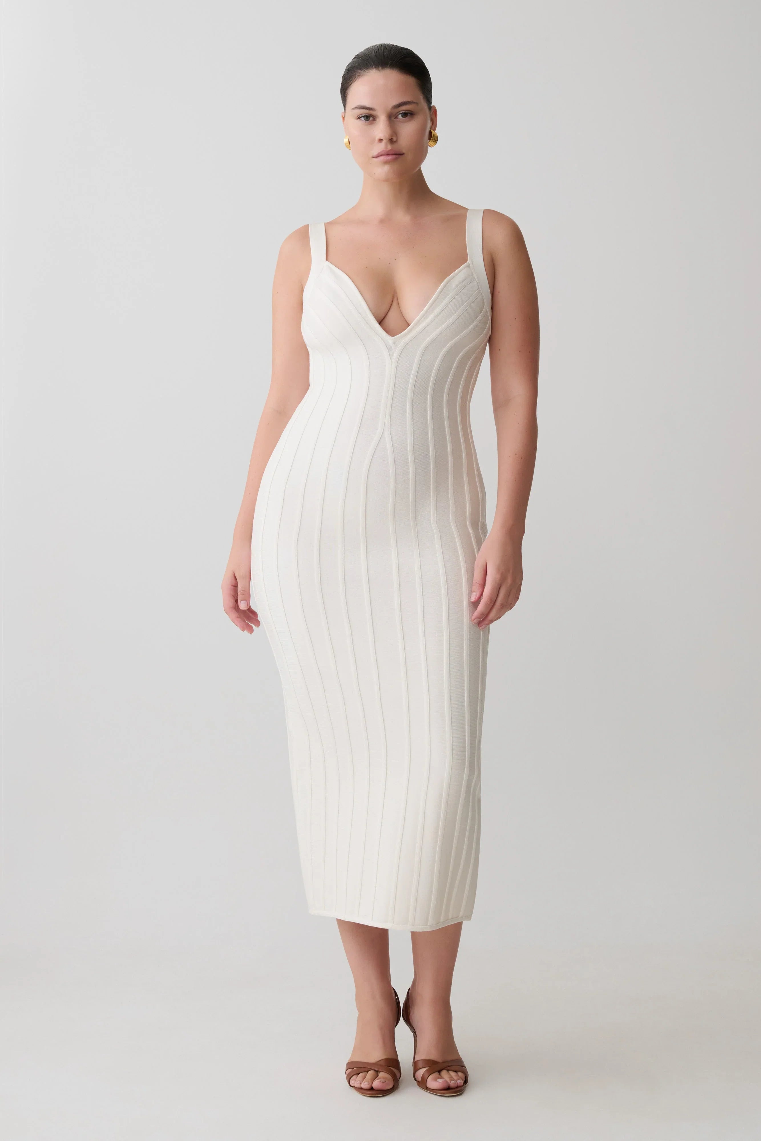 Gia Bandage Knit Midi Dress Ivory