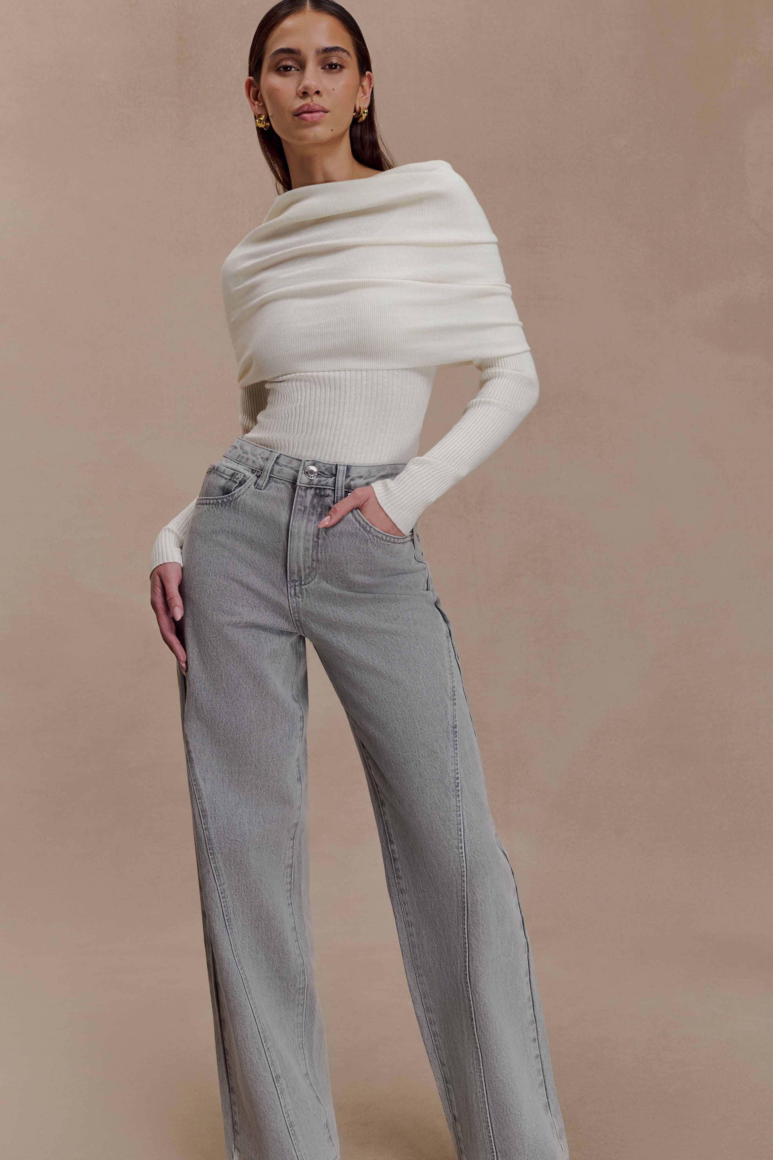 Georgette Mid Rise Paneled Denim Jeans Grey