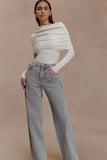 Georgette Mid Rise Paneled Denim Jeans Grey