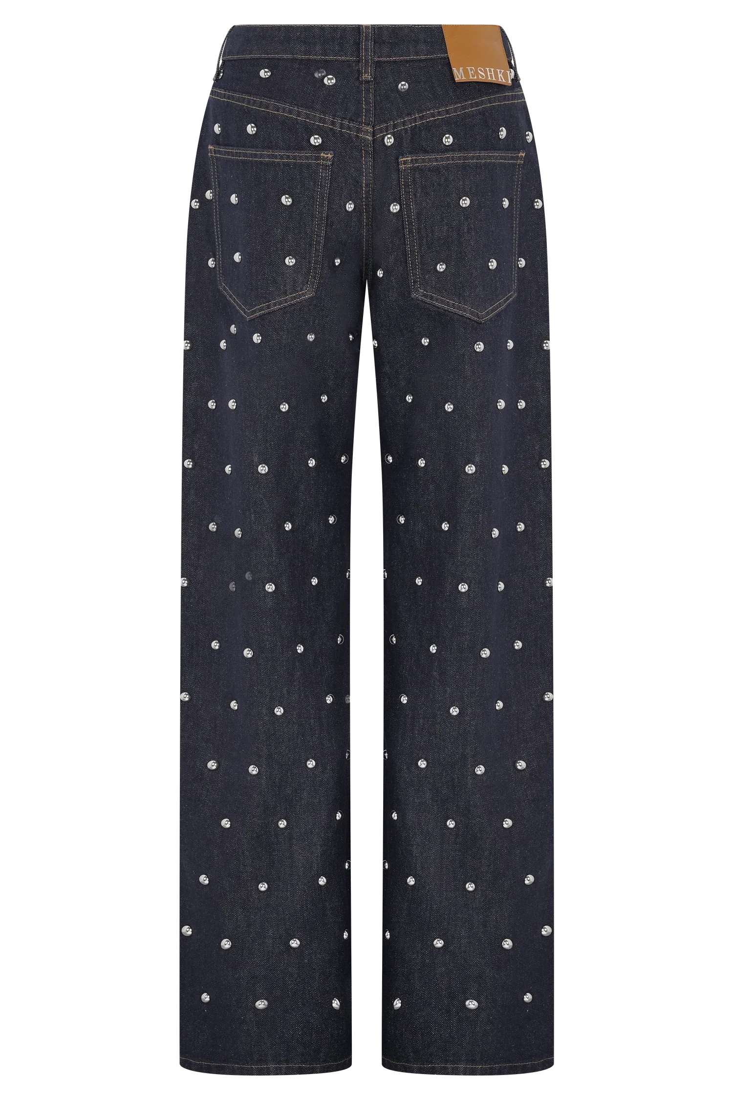 Alima Mid Rise Stud Denim Jeans Washed Indigo Blue