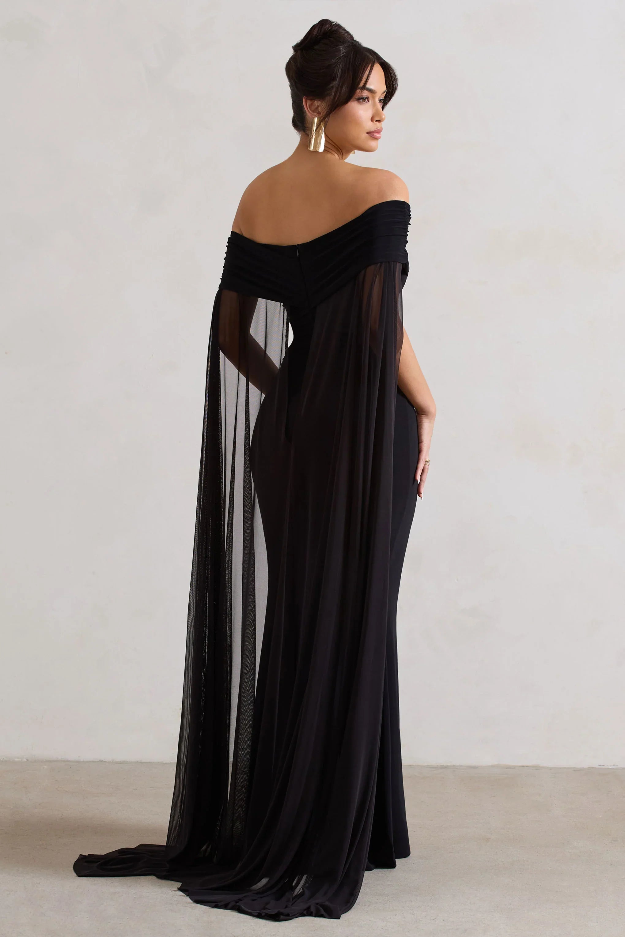 Carlotta Black Bardot Maxi Dress With Chiffon Cape