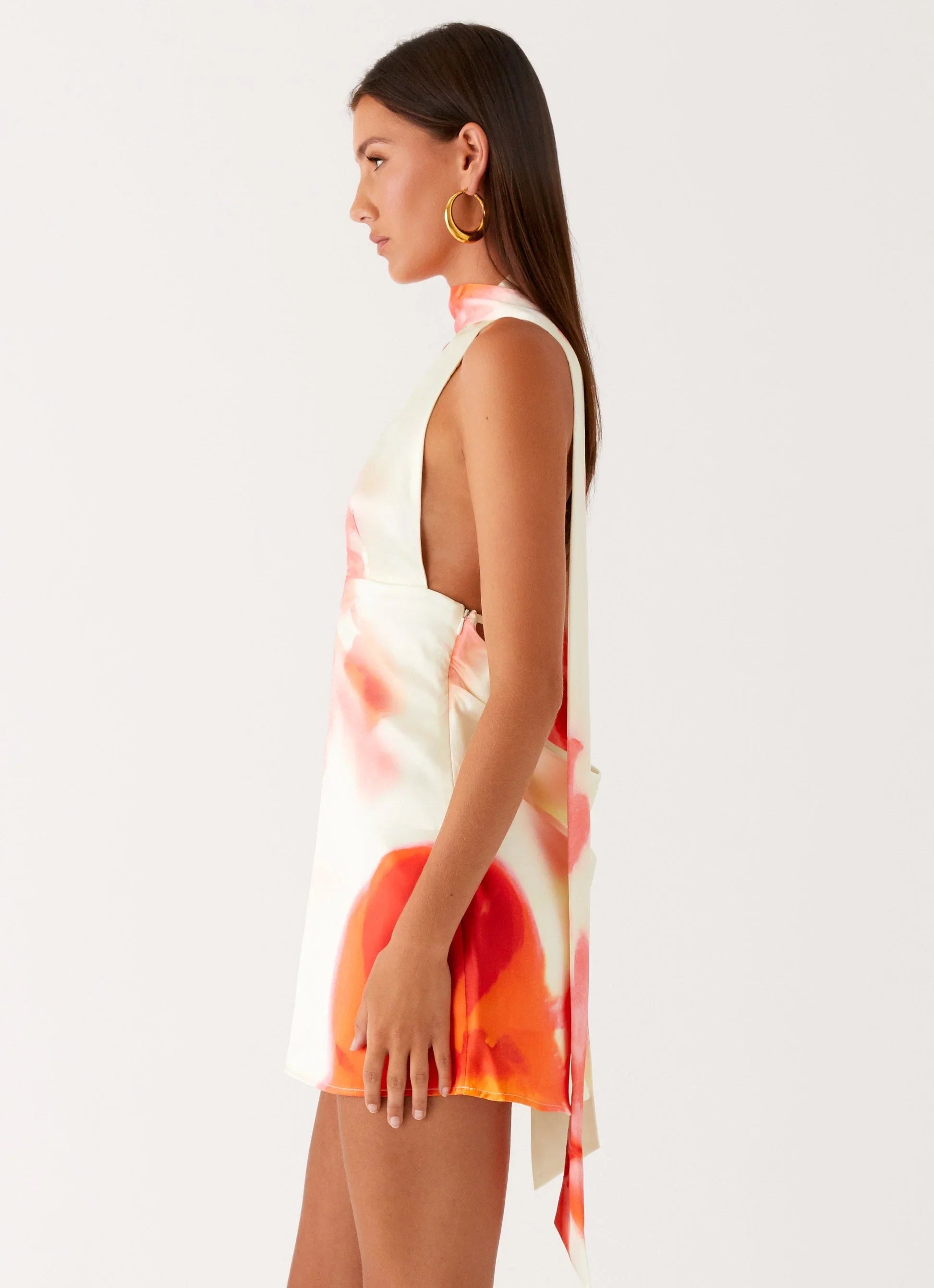 Alicia Satin Halter Mini Dress Mimosa Blossom