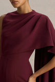 Sorenia Burgundy High Neck Jumpsuit With One Cape Sleeve