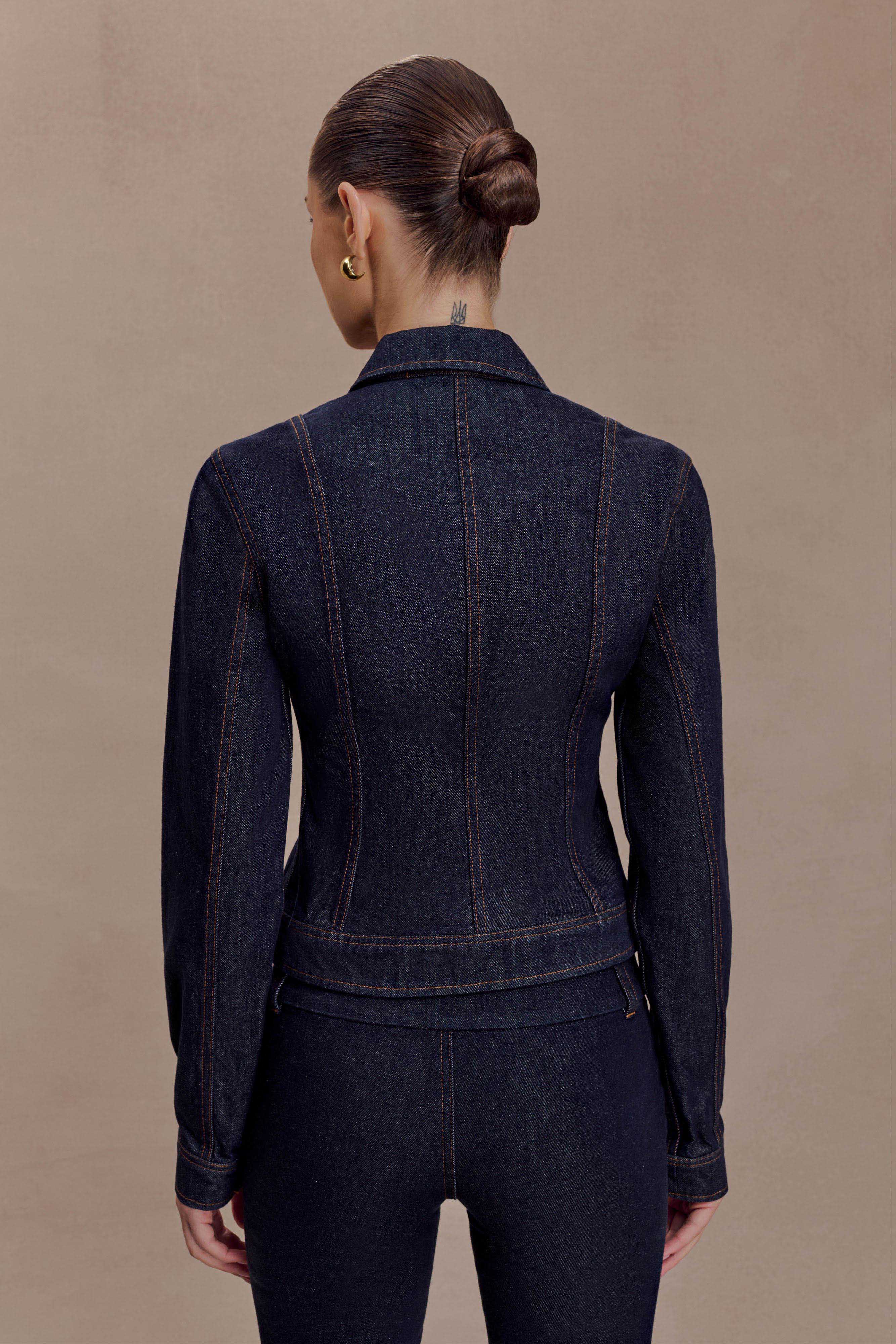 Cierra Cinched Jacket Top Washed Indigo Blue